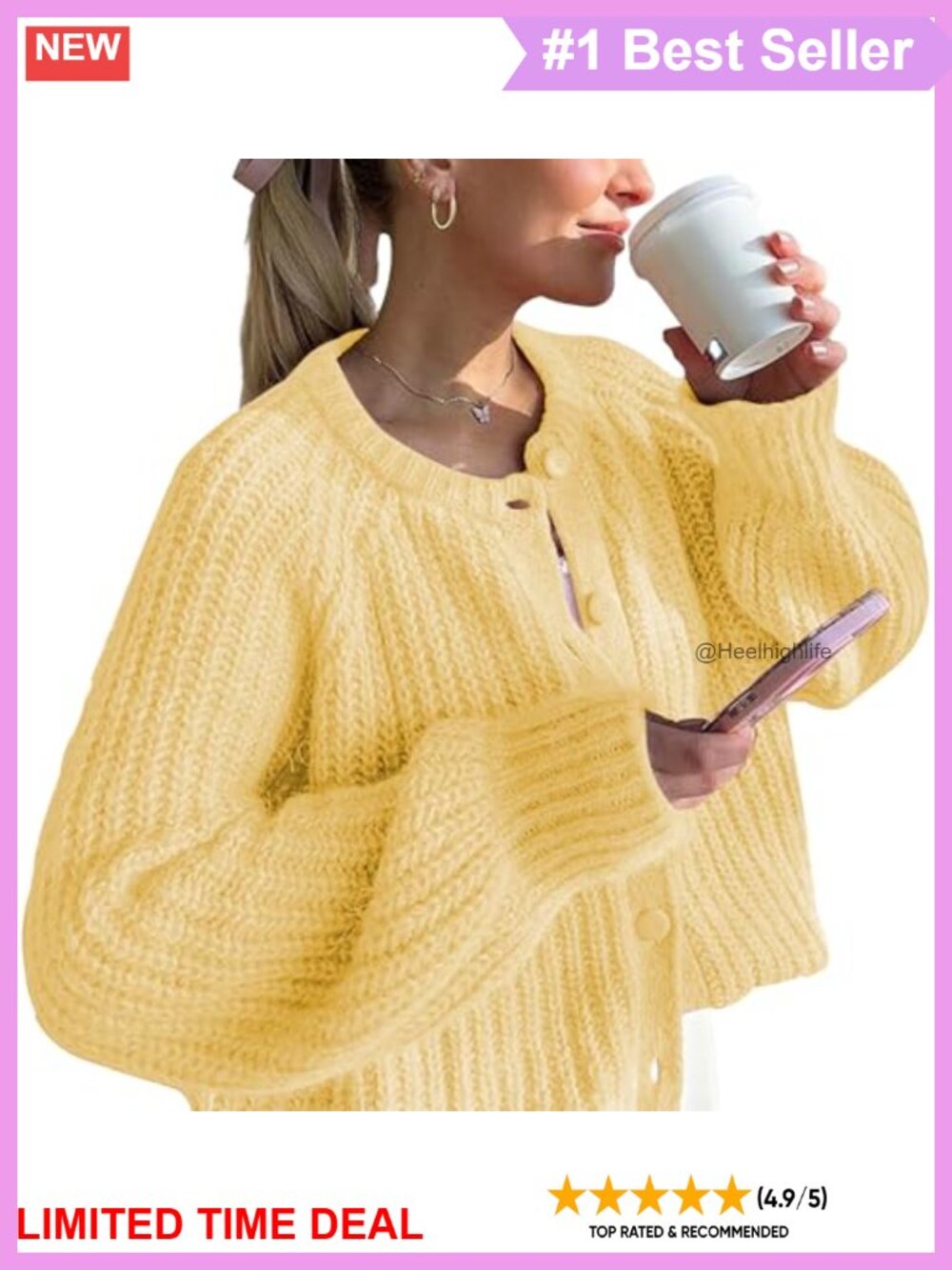 Chunky Knit Crochet Cardigan Button Down Open Front Loose Fit Sweater